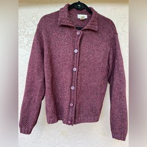 L.L Bean Silk/Wool Blend Button Collared Cardigan Open Knit- Medium